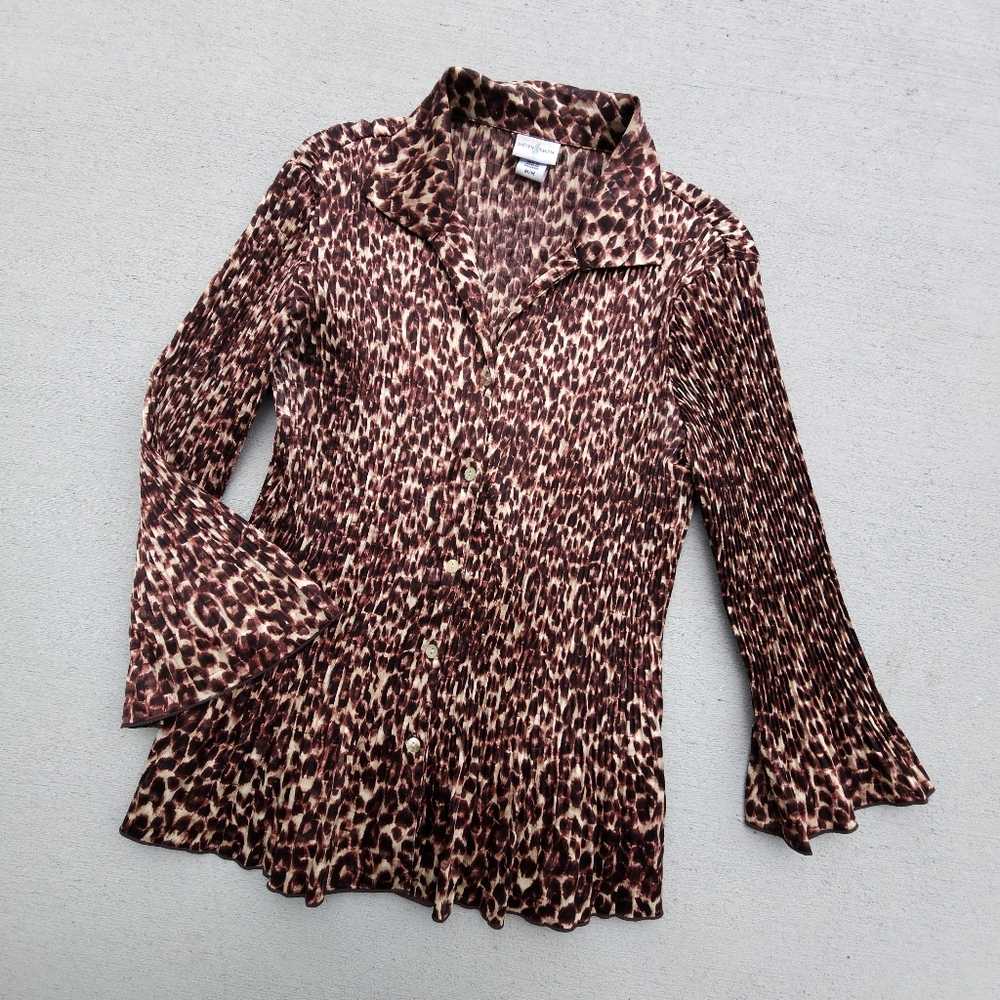 SMITH Leopard-Print Button-Front Blouse in Brown and Cream
